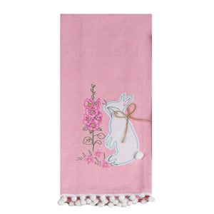 Kay Dee Embroidered Tea Towel, Easter Wishes Bunny Pink