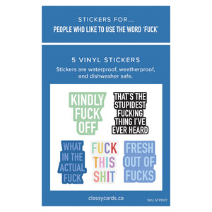 Classy Cards Vinyl Sticker Pack of 5, Sticker for People Who Like to Use the Word Fuck