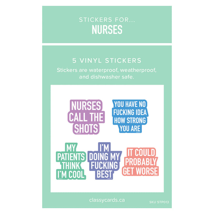 Classy Cards Vinyl Sticker Pack of 5, Stickers for Nurses