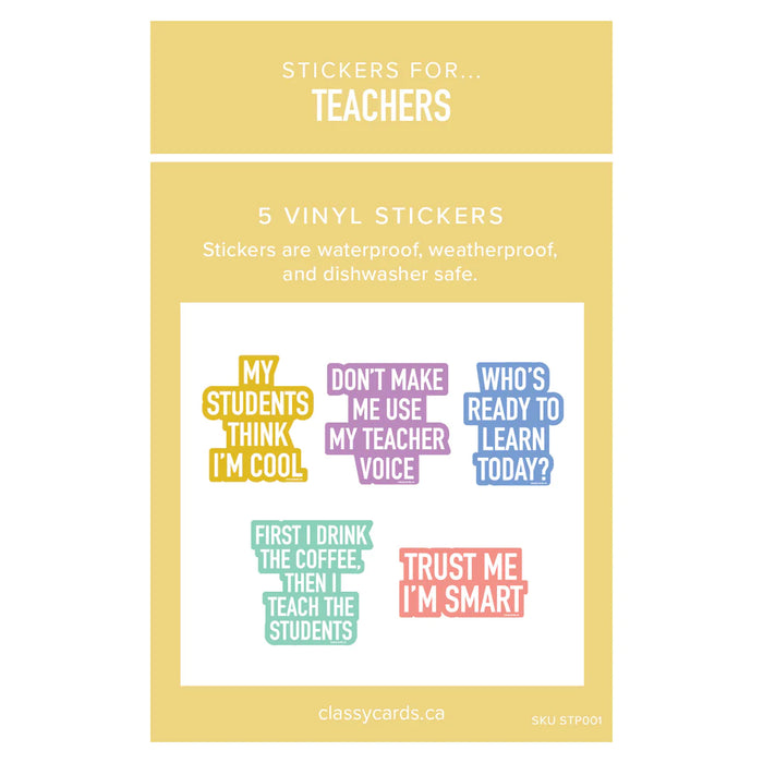 Classy Cards Vinyl Sticker Pack of 5, Stickers for Teachers