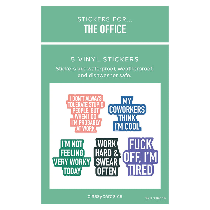 Classy Cards Vinyl Sticker Pack of 5, Stickers for the Office