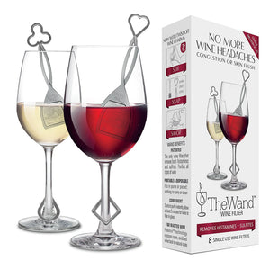 PureWine "The Wand" Wine Filter, 8 Pack Silver