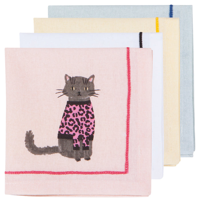 Danica Jubilee Cloth Cocktail Napkins Set of 4, Feline Fine