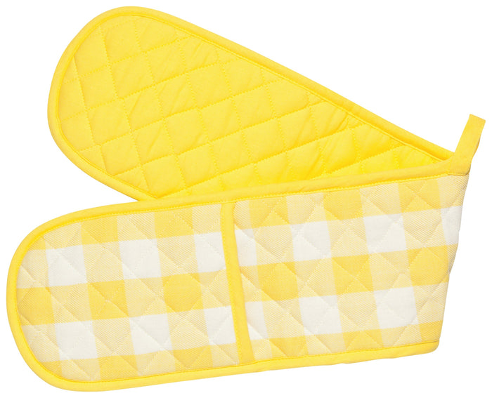 Danica Now Designs Long Double Handed Chef Oven Mitt, Lemon Yellow Check