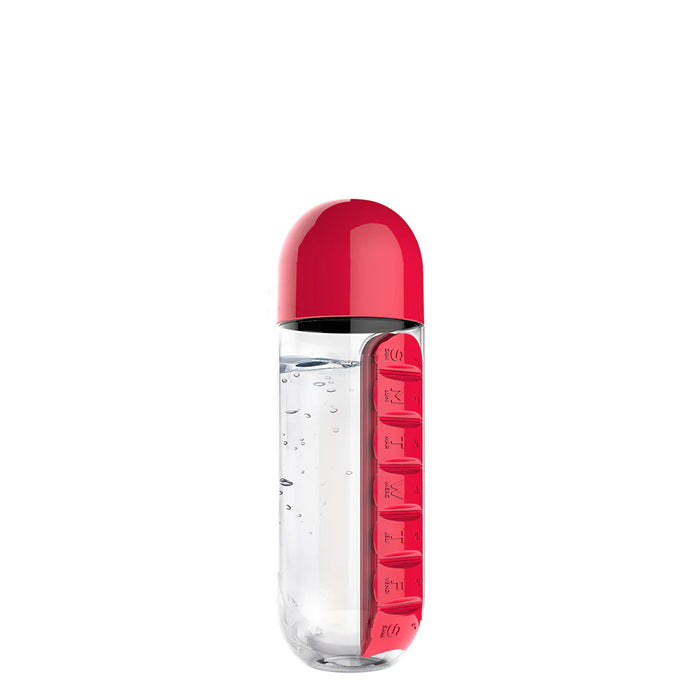 Asobu Water Bottle with Pill Organizer 20oz, Red