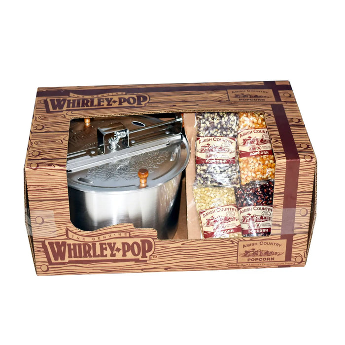 Amish Country Whirley Pop Popcorn Gift Set (with 4 x 4oz Popcorn Bags)