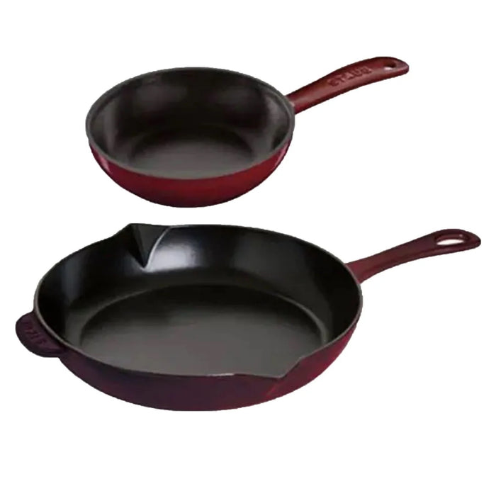 STAUB Fry Pan Set of 2, 6 & 10 Inch, Grenadine-Red