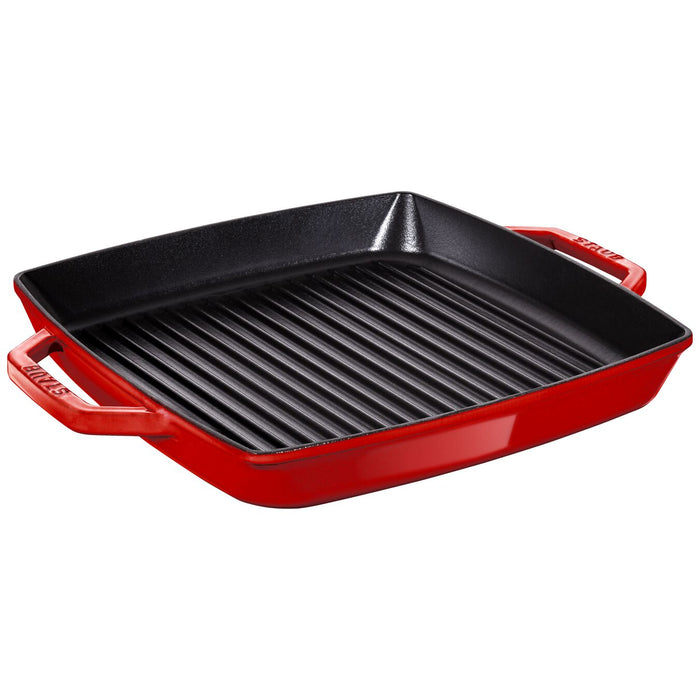 STAUB Square Cast Iron Grill Fry Pan 33 cm | 13 Inch, Cherry