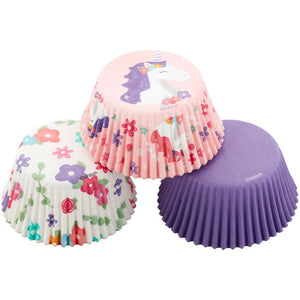 Wilton Baking Cups 75-Count, Unicorn, Flower Print and Solid Purple
