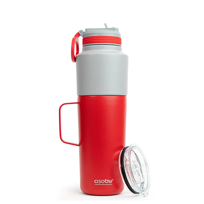 Asobu Twin Pack Water Bottle & Travel Mug 560ml, Red