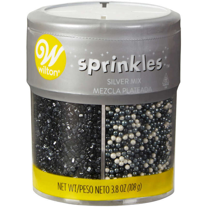 Wilton 4-Cell Sprinkle Mix, Black, White and Silver