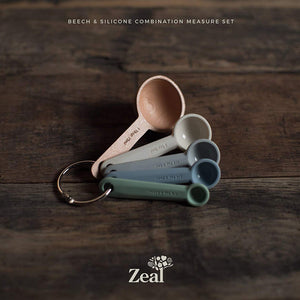 Zeal Silicone & Beechwood Measuring Spoons Set, Coastal Colours
