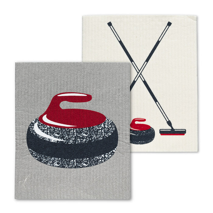 Abbott Swedish Dishcloths Set of 2, Curling Rock & Brooms