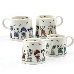 BIA Mug Set of 4, PAWS CAFÉ Cat Mugs