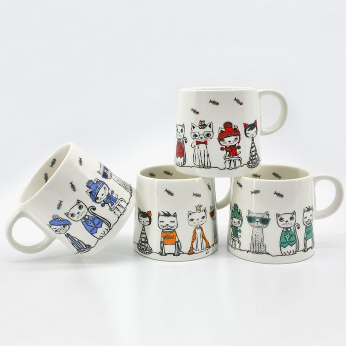 BIA Mug Set of 4, PAWS CAFÉ Cat Mugs