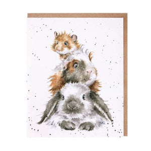 Wrendale Designs Greeting Card, Blank 'Piggy In The Middle' Rabbit, Guinea Pig & Hamster