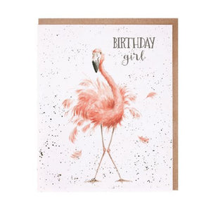 Wrendale Designs Greeting Card, Birthday 'Birthday Girl' Flamingo