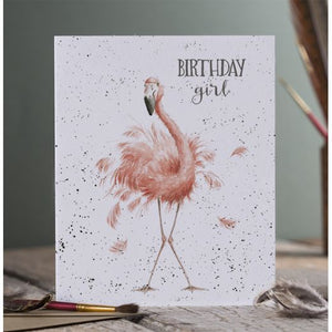 Wrendale Designs Greeting Card, Birthday 'Birthday Girl' Flamingo