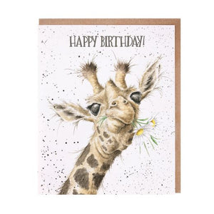 Wrendale Designs Greeting Card, Birthday 'Birthday Flowers' Giraffe