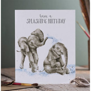 Wrendale Designs Greeting Card, Birthday 'Splashing Birthday' Elephants