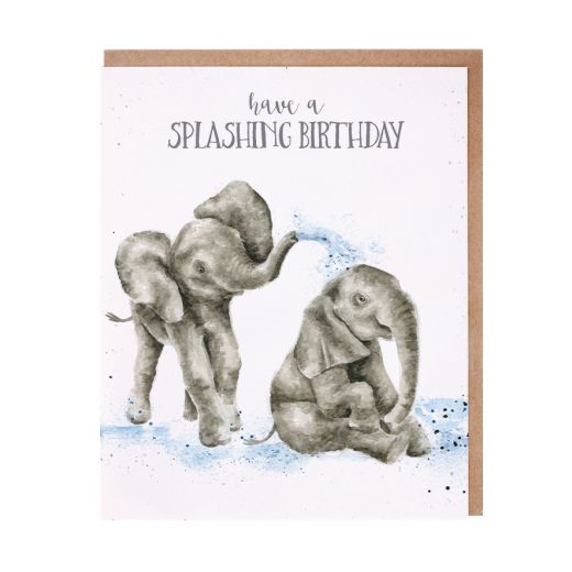 Wrendale Designs Greeting Card, Birthday 'Splashing Birthday' Elephants
