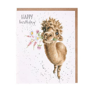 Wrendale Designs Greeting Card, Birthday 'Birthday Flowers For You' Alpaca