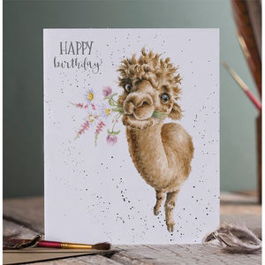 Wrendale Designs Greeting Card, Birthday 'Birthday Flowers For You' Alpaca