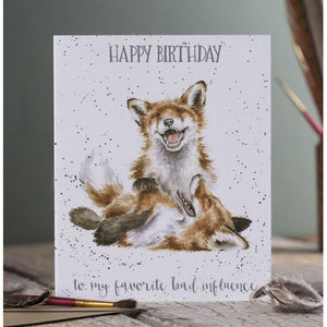 Wrendale Designs Greeting Card, Birthday 'Favourite Bad Influence' Fox