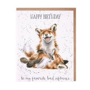 Wrendale Designs Greeting Card, Birthday 'Favourite Bad Influence' Fox