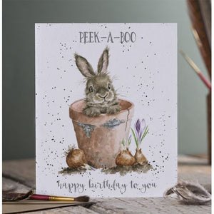 Wrendale Designs Greeting Card, Birthday 'Peek-a-Boo Birthday' Rabbit