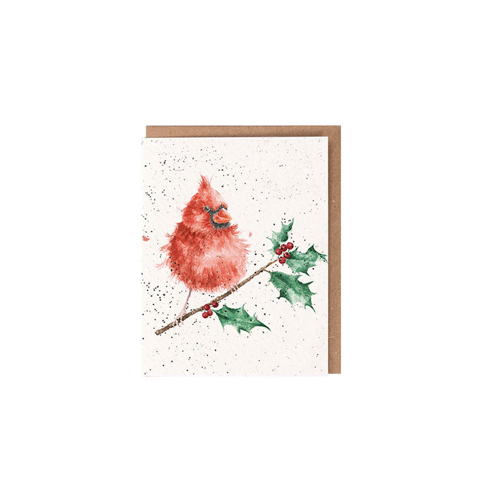 Wrendale Designs Mini Greeting Card, 'Merry and Bright' Cardinal Bird
