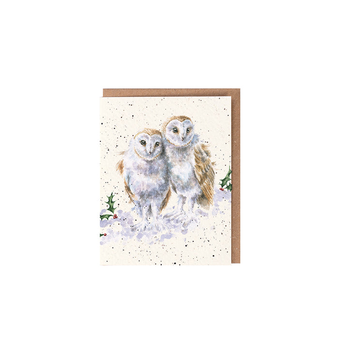 Wrendale Designs Mini Greeting Card, 'White Christmas' Owls