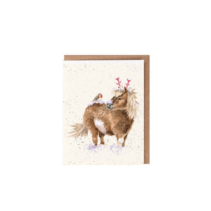 Wrendale Designs Mini Greeting Card, 'One Horse Open Sleigh'
