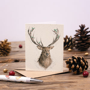 Wrendale Designs Mini Greeting Card, 'Christmas Stag'