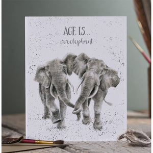 Wrendale Designs Greeting Card, Birthday 'Age Is Irrelephant' Elephants