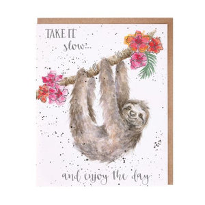 Wrendale Designs Greeting Card, Birthday 'Hanging Around' Sloth