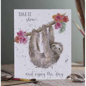 Wrendale Designs Greeting Card, Birthday 'Hanging Around' Sloth