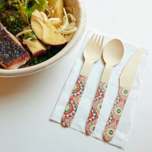 Kikkerland 30pc Wood Cutlery Set, Mandala