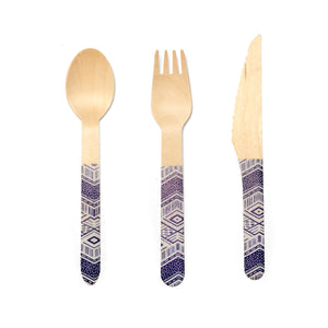 Kikkerland Wood Cutlery 30pc Set, Tribal