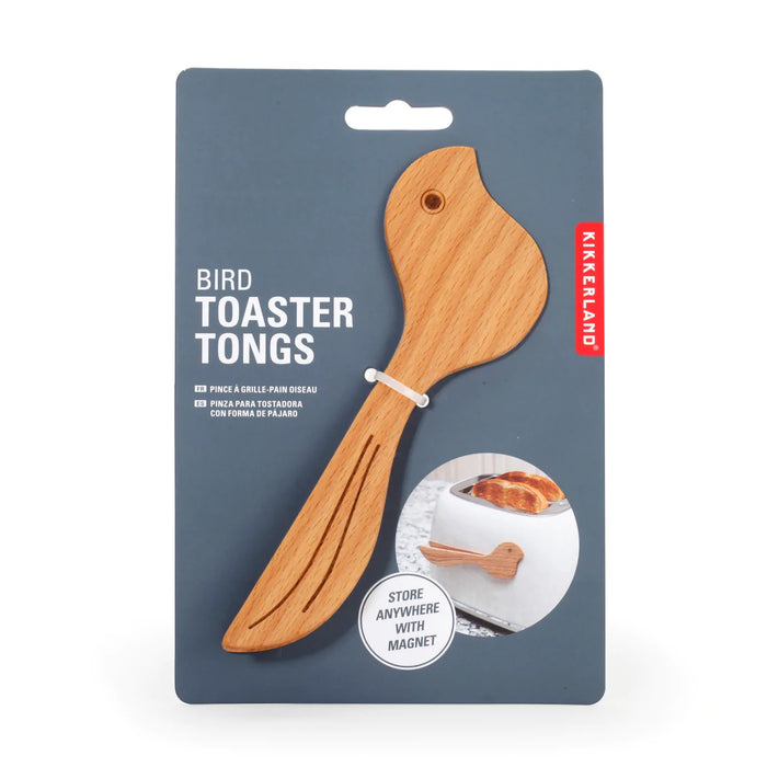 Kikkerland Wood Toaster Tongs, Bird