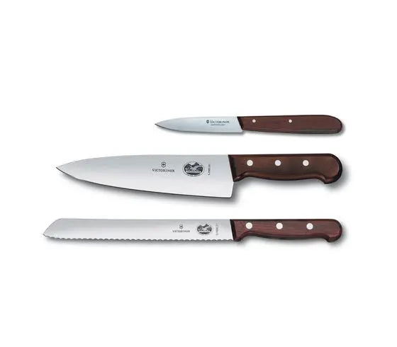Victorinox Rosewood 3-Piece Flat Knife Set (Paring, Bread & Chef's Knife)