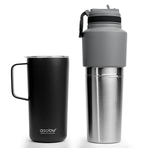 Asobu Twin Pack Water Bottle & Travel Mug 560ml, Mint Green
