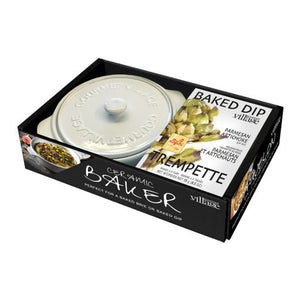 Gourmet Village White Ceramic Baker Gift Set with Parmesan & Artichoke Dip