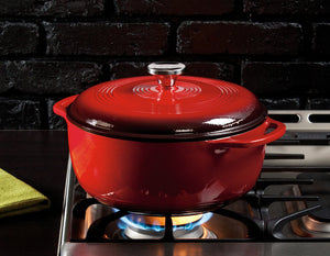 Lodge Cast Iron Enameled Round Dutch Oven 6qt, Red