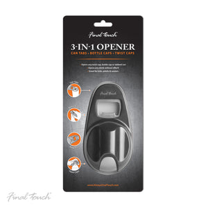 Final Touch 3-in-1 Bottle Opener, Black