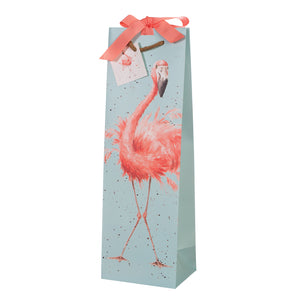 Wrendale Designs Bottle Gift Bag, 'Pretty in Pink' Flamingo