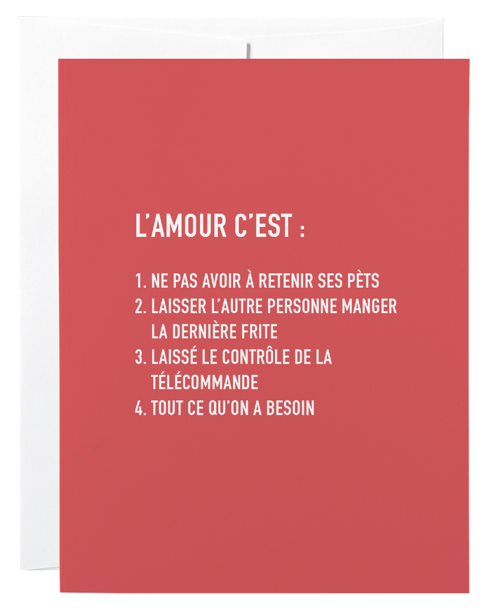 Classy Cards Greeting Card (French), Love Is