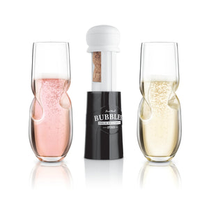 Final Touch Bubbles Sparkling, Champagne, Bubbly Glass Set with Opener 10oz | 300ml