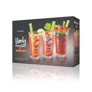 Final Touch Bloody Mary Time Cocktail Glasses Set of 3, Gold, Silver & Black