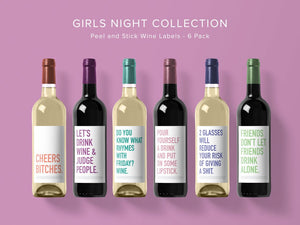 Classy Cards Wine Labels Pack of 6, Girls Night Collection
